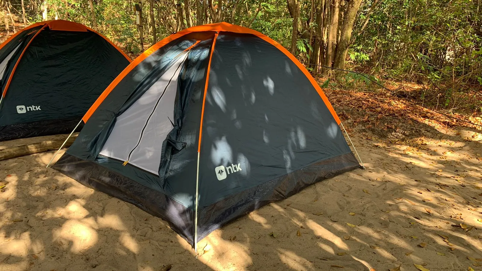 Iduna Hostel camping tents in a wooded area